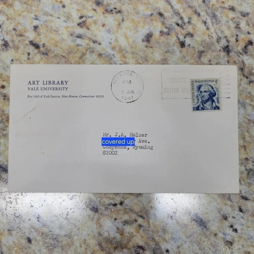 Vintage 1967 Yale University Art Library Envelope | New Haven CT Ephemera